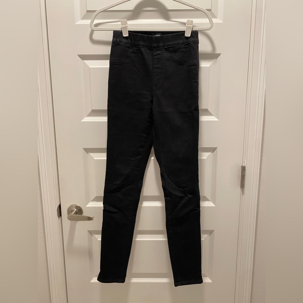New Express Black Denim Jeggings Leggings High Rise Waisted Small 0 2 4 Long